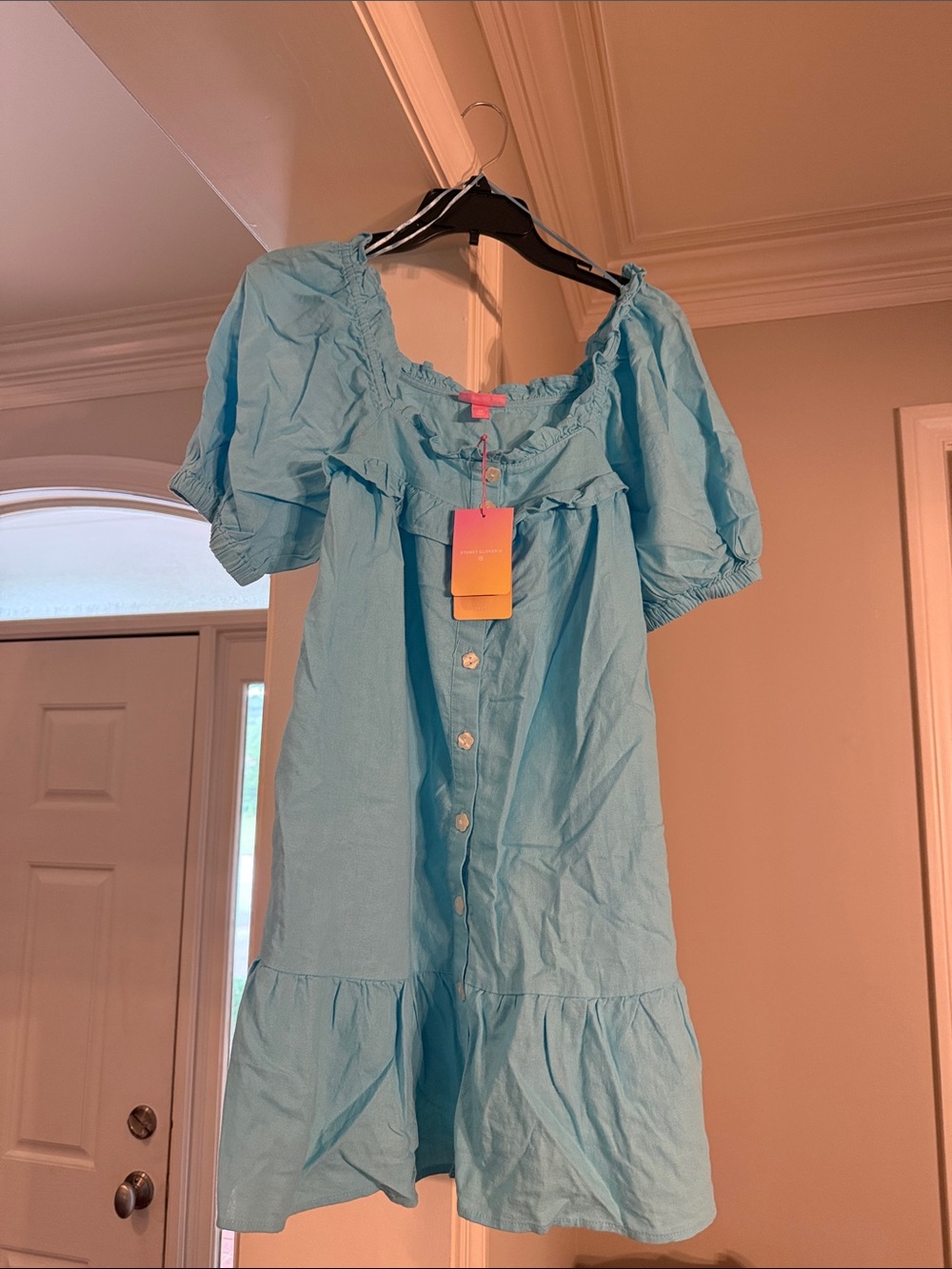 Stoney Clover Lane Light Blue Puff-Sleeve Button Front Dress XS